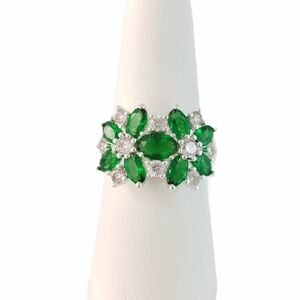 CZ ring with emerald stones silver tone